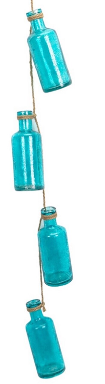 Melrose 31" Countryside Turquoise Blue Round Glass Bottles Hanging From Twine